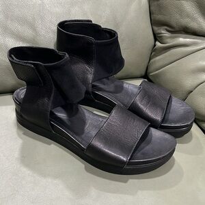 Eileen Fisher Spree Black Leather Platform Mesh Ankle Sandals
